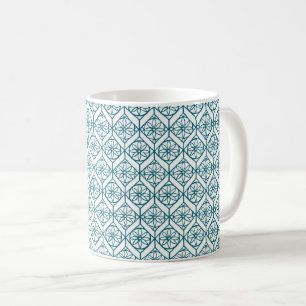 Teal on White Ethnic Pattern, Flowers, Chevrons Coffee Mug