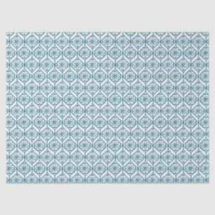 Teal on White Ethnic Pattern, Flowers, Chevrons Tissue Paper