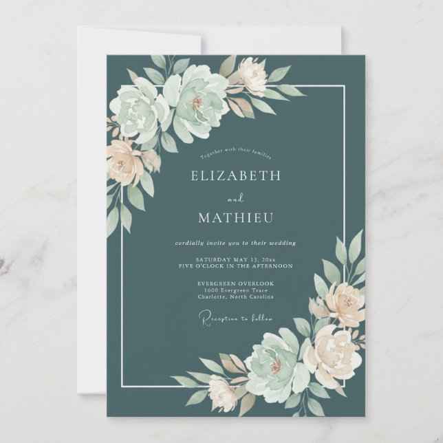 Teal Opalescent Bloom Wedding Invitation (Front)