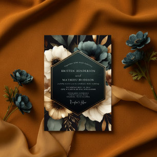 Teal Opulent Bloom Wedding Invitation