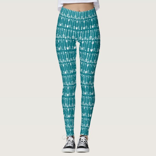 Teal or Any Colour Abstract Aztec Arrow Pattern Leggings