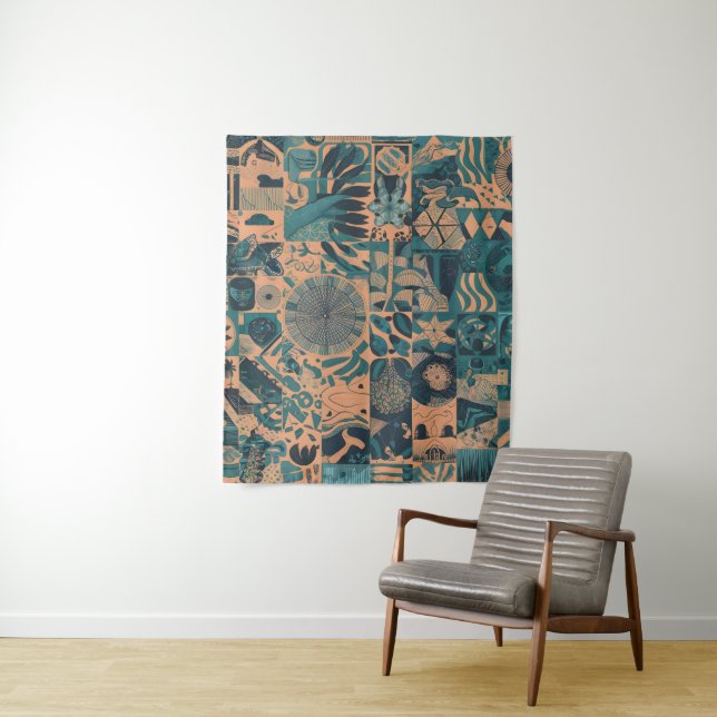 Teal Orange abstract  Tapestry (In Situ)