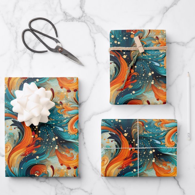 Teal & Orange Abstract Wrapping Paper Sheet (Front)