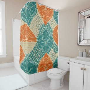 Teal, Orange, and Tan Abstract Flowers 