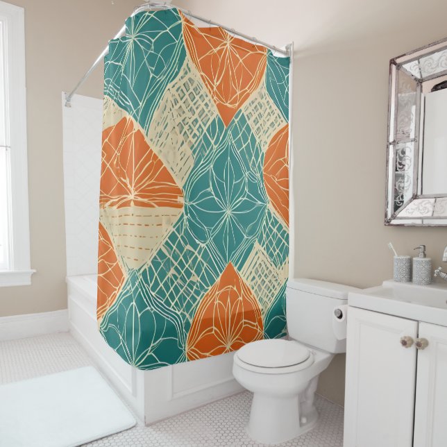 Teal, Orange, and Tan Abstract Flowers  (In Situ)