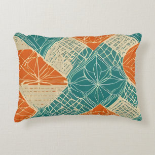 Teal, Orange, and Tan Abstract Flowers Accent Pillow