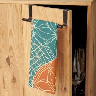 Teal, Orange, and Tan Abstract Flowers Kitchen Towel
