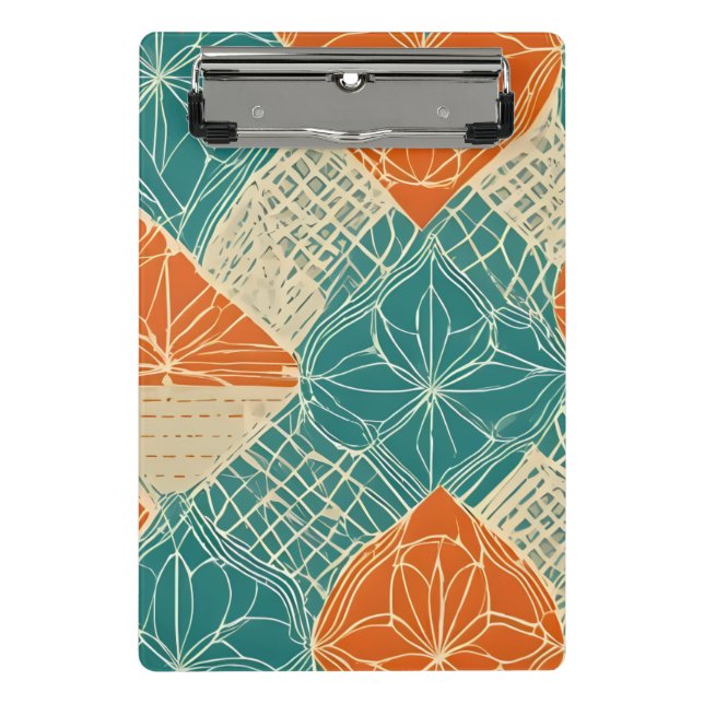 Teal, Orange, and Tan Abstract Flowers Mini Clipboard (Front)