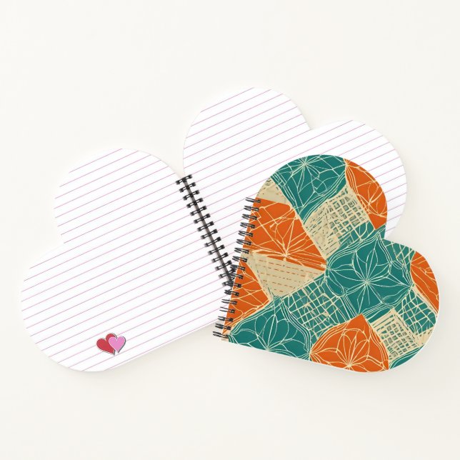 Teal, Orange, and Tan Abstract Flowers Notebook (Inside)