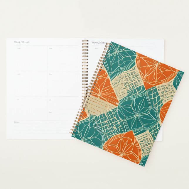 Teal, Orange, and Tan Abstract Flowers Planner (Display)