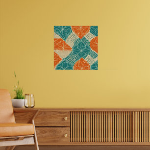 Teal, Orange, and Tan Abstract Flowers Poster