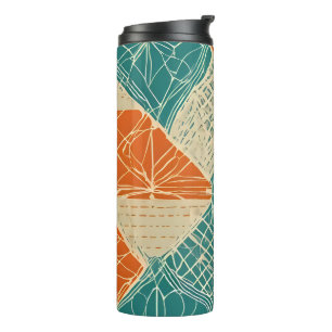 Teal, Orange, and Tan Abstract Flowers Thermal Tumbler