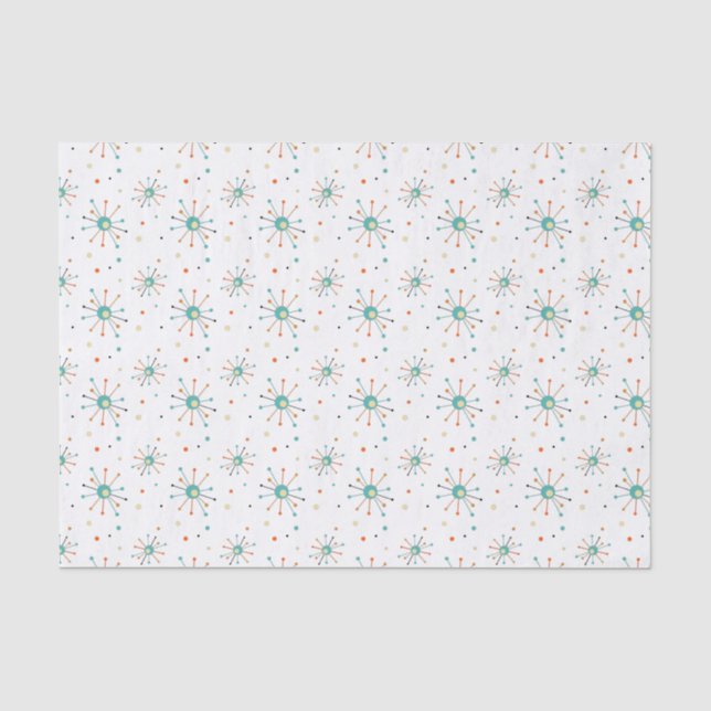Teal Orange Atomic Starburst Mid Century Christmas Tissue Paper (Front)