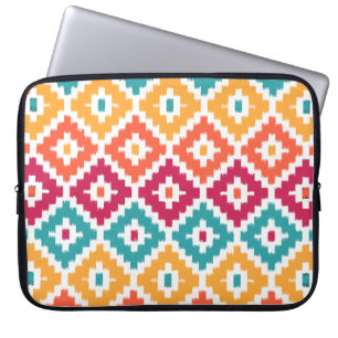 Teal Orange Aztec Tribal Print Ikat Diamond Pattrn Laptop Sleeve