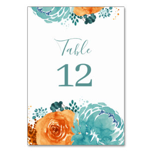 Teal Orange  Boho Floral terracotta    Table Number