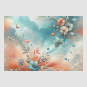 Teal, Orange, Cream Muted Flower Pattern Tissue Paper
