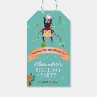 Teal & Orange Cute Customizable Monkey Birthday Gift Tags