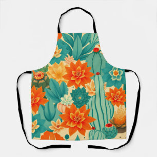 Teal Orange Desert Cactus Bloom Apron