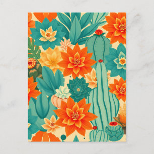 Teal Orange Desert Cactus Bloom Postcard