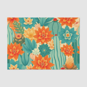 Teal Orange Desert Cactus Bloom Tissue Paper