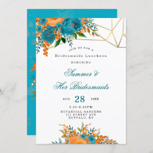 Teal Orange Gold Floral Bridesmaids Luncheon Invitation