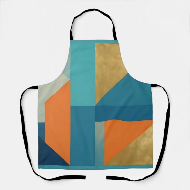 Teal Orange Gold Geometric Abstract Apron (Front)