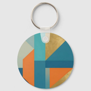 Teal Orange Gold Geometric Abstract Keychain