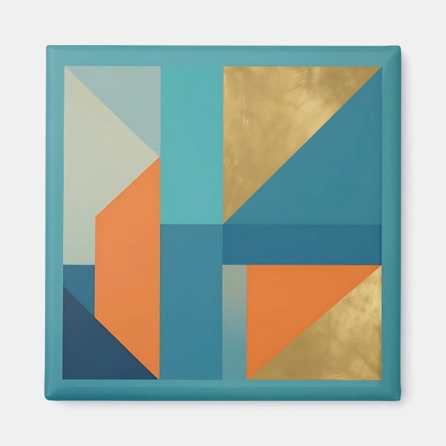 Teal Orange Gold Geometric Abstract Magnet (Front)