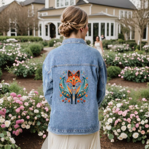 Teal Orange Nordic Boho Red Fox Denim Jacket