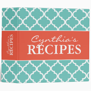 Teal orange quatrefoil pattern recipe binder book