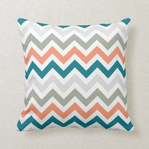 Teal Orange Sage Grey Chevron Zigzag Pattern Throw Pillow