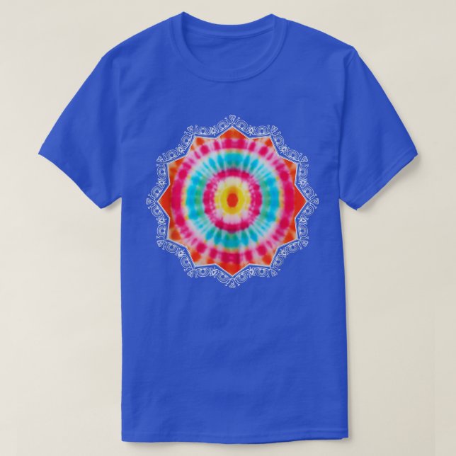 Teal Orange Spiral Tie Dye Mandala Geometry Art Yo T-Shirt (Design Front)