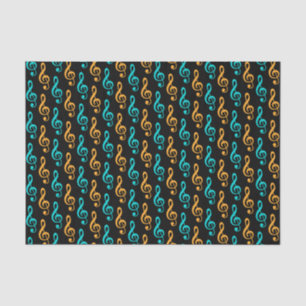 Teal & Orange Treble Clef Musical Symbols Tissue Paper