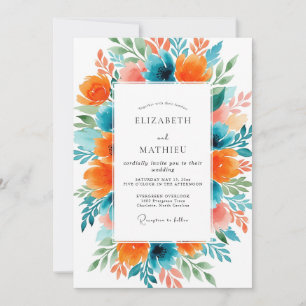 Teal Orange Vivacious Summer Wedding Invitation