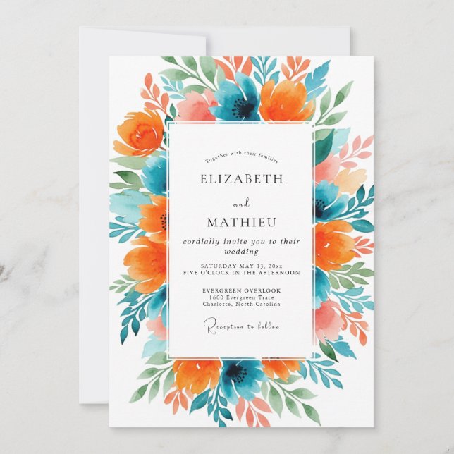 Teal Orange Vivacious Summer Wedding Invitation (Front)