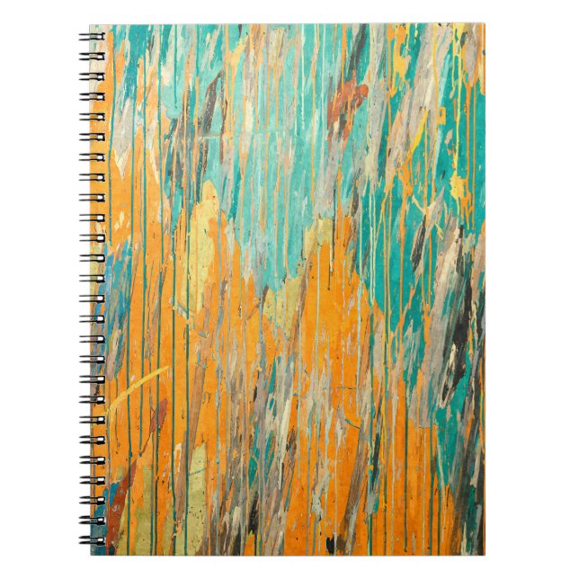Teal Orange Weathered Wood Abstract Notebook (Front)