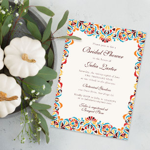 Teal Orange Whimsical Floral Mandala Bridal Shower Invitation