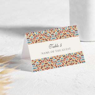 Teal Orange Whimsical Floral Wedding Place Card