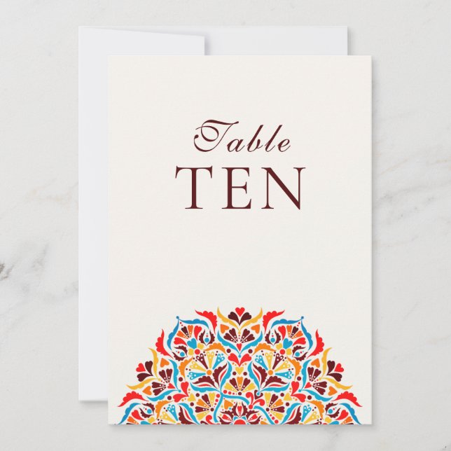Teal Orange Whimsical Floral Wedding Table Number (Front)