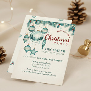  Teal Ornament Christmas Party Invitation Art