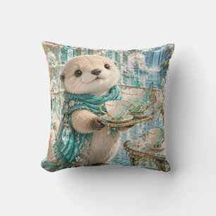 Teal Otter Crystal Conservatory Tea Room Throw Pillow