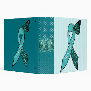 Teal Ovarian Cancer Awareness Ribbon and Butterfly Binder