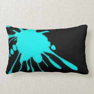 Teal Paint Splatter Black American MoJo Lumbar Pil Pillow
