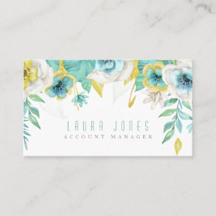 Teal Painted Floral Hair Stylist Appointment Cards