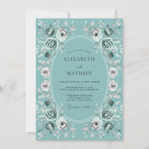 Teal Painterly Bloom Romance Wedding Invitation