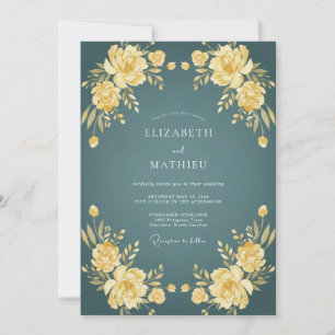 Teal Painterly Blossom Wedding Invitation