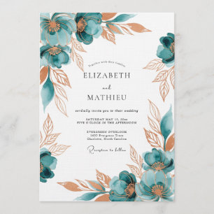 Teal Painterly Floral Romance Wedding Invitation
