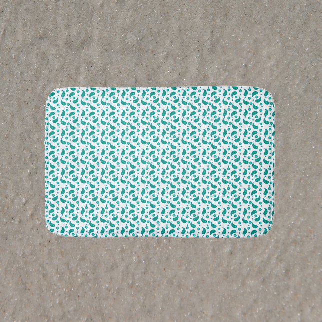 Teal Paisley Pattern • Elegant Floral Boho Bath Mat (A bathmat with a pretty floral boho paisley design done in blue and green.)