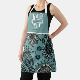 Teal paisley Personalized custom cook's Apron