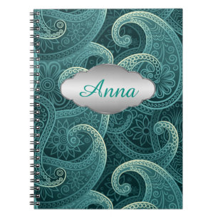 Teal Paisley Timeless Pattern Personalized Notebook